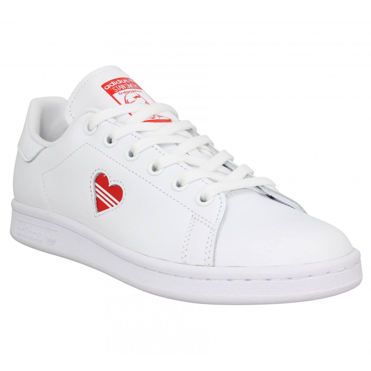 Adidas stan smith cuir femme blanc rouge femme | Fanny chaussures